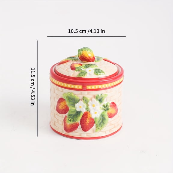Hand-Painted Fruit Ceramic Jar with Lid - 3D Pattern, Perfect for Salt, Sugar, Candy Storage & Kitchen Decor, Ginger Jars for Home Decor