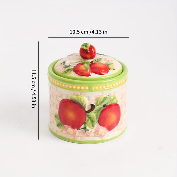 Hand-Painted Fruit Ceramic Jar with Lid - 3D Pattern, Perfect for Salt, Sugar, Candy Storage & Kitchen Decor, Ginger Jars for Home Decor