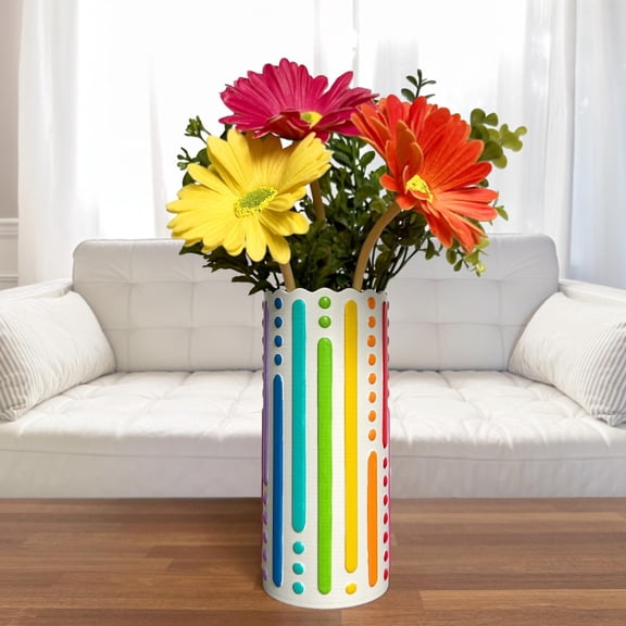 Hand Painted Fun Colorful Rainbow Vase ,3"W x 7"H