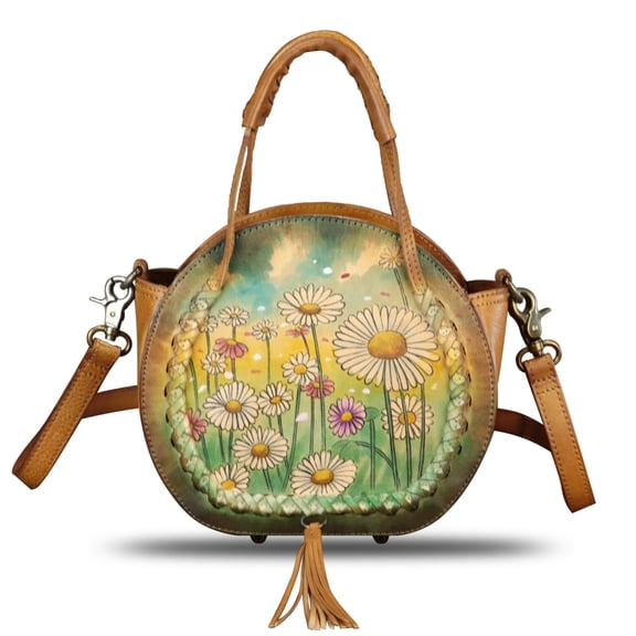 Hand Painted Genuine Leather Purse and Handbag forWomen Shoulder Bag Crossbody