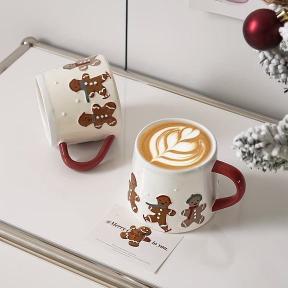 Hand-Painted Gingerbread Man Ceramic Mug 12oz for Coffee Tea Hot Cocoa