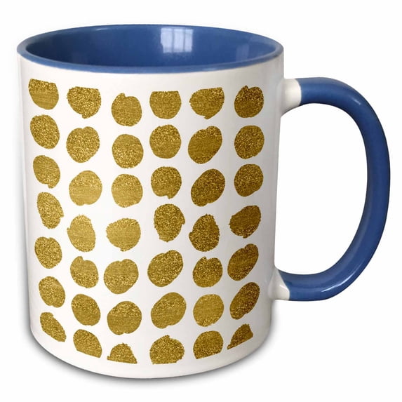 3drose, Hand Painted Glam Digital Faux Gold Jumbo Dots, 15oz Two-tone Blue Mug