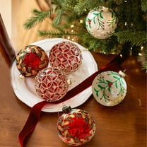 Hand Painted Glass Christmas Ornaments | 8cm Christmas Tree Pendants & Window Decorations | Set of 2 Colorful Holiday Decor