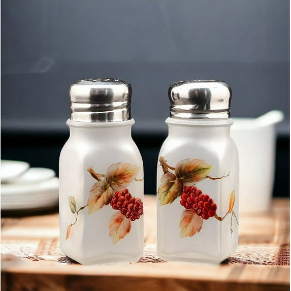 Hand Painted Glass Salt and Pepper Shakers Mulberry 3 7/8in Gift