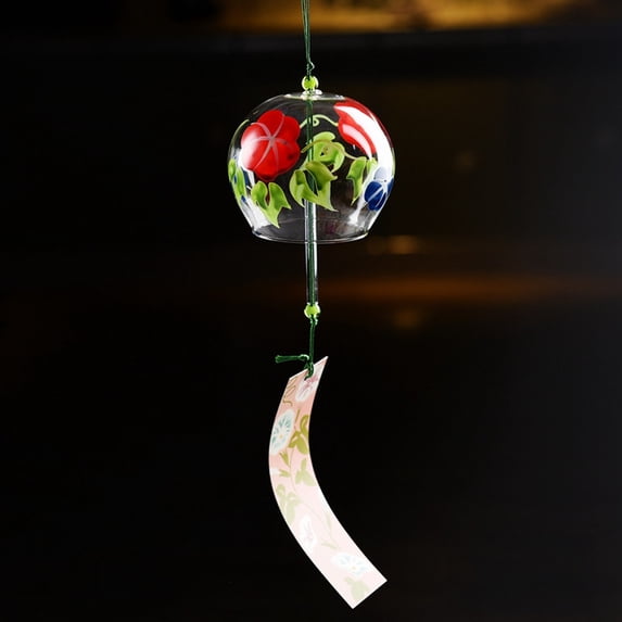 Hand Painted Glass Wind Chime - Sakura Flower Door Hanging Decoration - Vintage Style Home Gift for Porch, Garden & Window (Morning Glory)