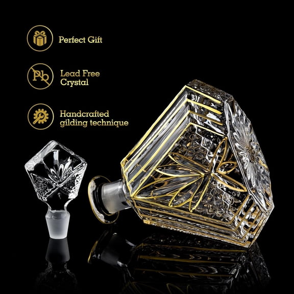 Hand-Painted Gold Decanter Set with 2 Glasses - Luxury Crystal Whiskey Aerator for Home Bar and Gifts