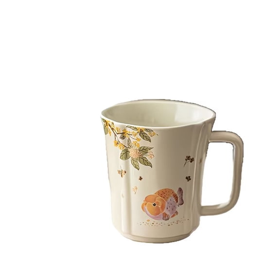 Hand-Painted Goldfish Ceramic Mug - Unique Artistic Coffee and Tea Cup for Home and Office Use