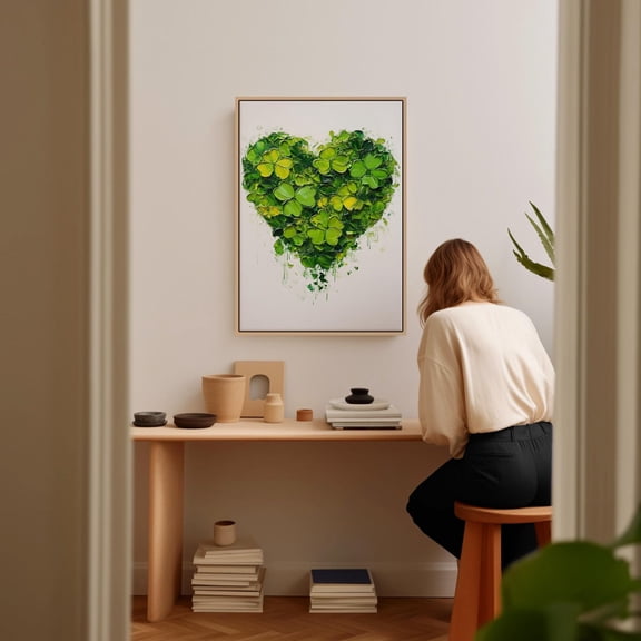 Hand-Painted Green Clover HeArt - Modern Nature-Inspired Hangable Artwork For Home Decor Wall Art Modern Wall Decor Art
