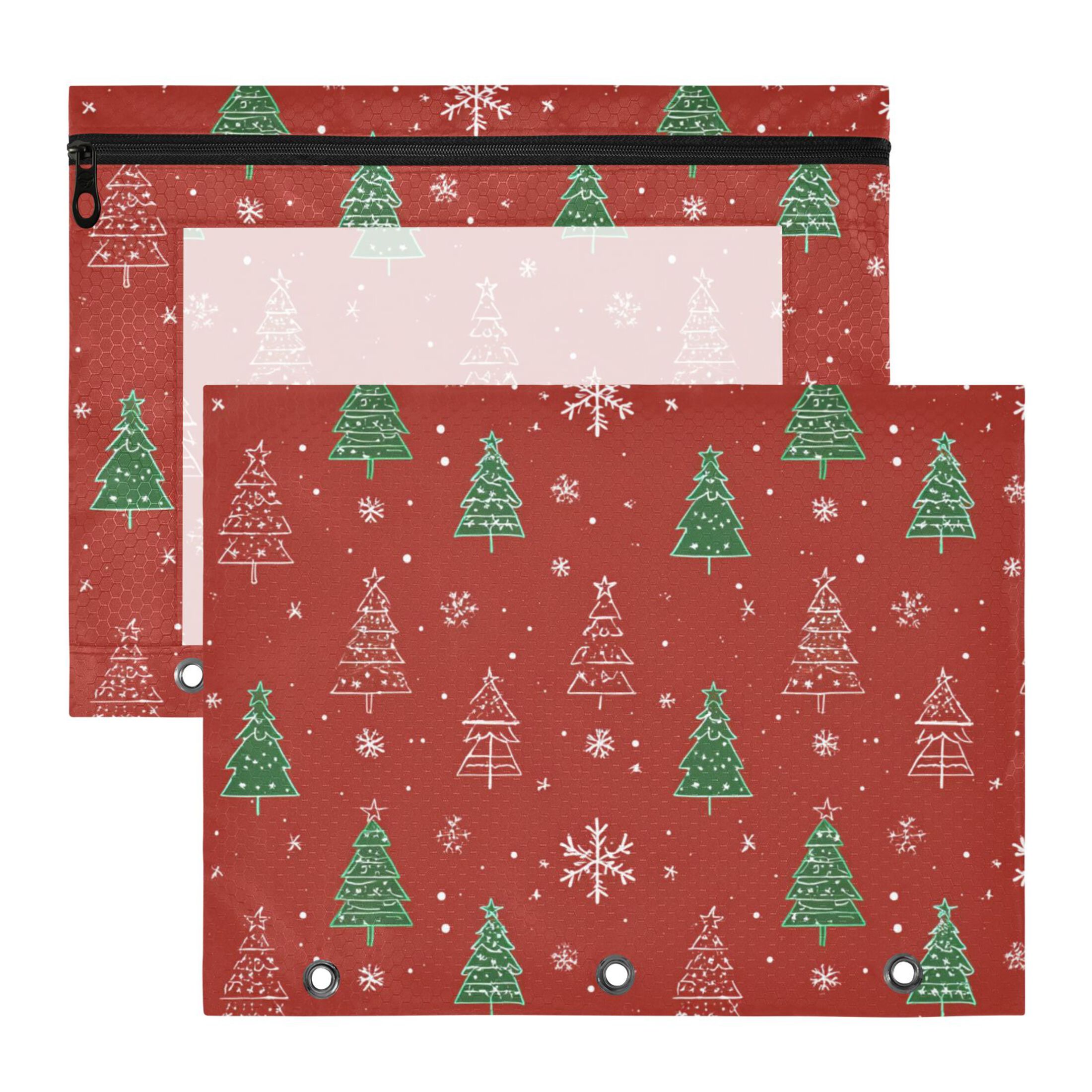 Hand Painted Green White Christmas Trees Snow 3-Ring Binder Pocket with ...