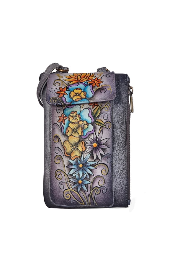 Womens Hand Painted Leather Bag Grey Artistic Crossbody Sling & Shoulder with Strap for Work & Daily Use
