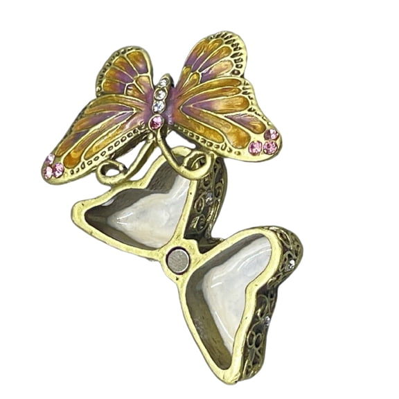 Hand-Painted Heart Trinket Box, Hinged Bejeweled Jewelry Storage for Necklaces, Enameled Collectible Decoration