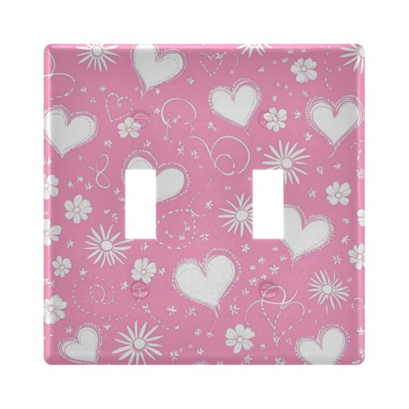 Hand Painted Hearts Flowers Lines Valentine Light Switch Cover Electrical Outlet Cover Replaceable Wall Plates 2-Gang