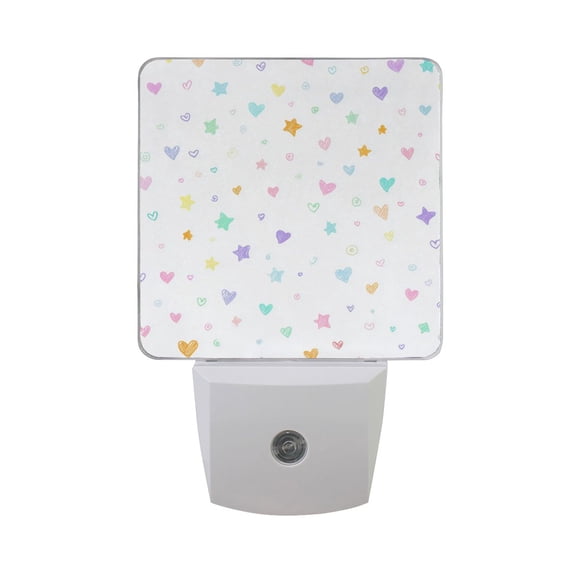 Hand Painted Hearts Swirls Stars Doodle Style LED Night Light Sensor Lamp Plug-in Adjustable Brightness 2 Pack