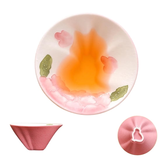 Hand Painted Hidden Cat Ceramic Tea Cup, 50ml Underglaze Gongfu Tasting Bowl, Peony Floral Pattern Small Porcelain Cup for Chinese Tea Ceremony