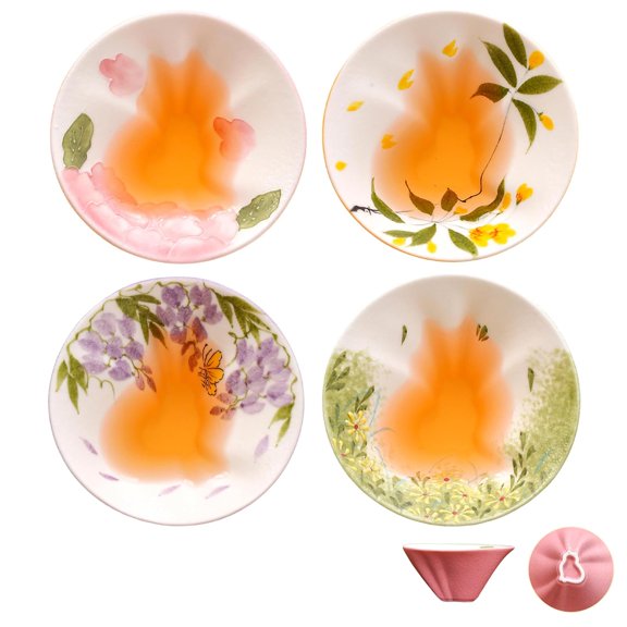 Hand-Painted Hidden Cat Tea Cup, Handmade Ceramic Gongfu Tea Cup with Secret Cat Inside, Floral Chinese Tea Tasting Cup for Green Tea Oolong Tea, Cat Lover Gift