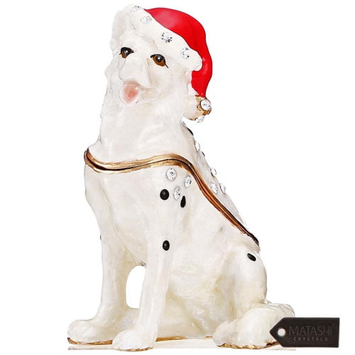 matashi hand painted trinket jewelry holder box with elegant crystals | dog shaped decorative figurine jewelry holder | gift for thanksgiving, christmas, new year |creativity trinket box