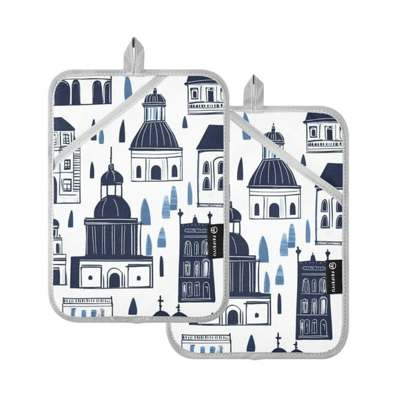 Hand Painted House Drawing Oven Mitts Pot Holders 2 pcs Heat Resistant for Kitchen Baking Grilling