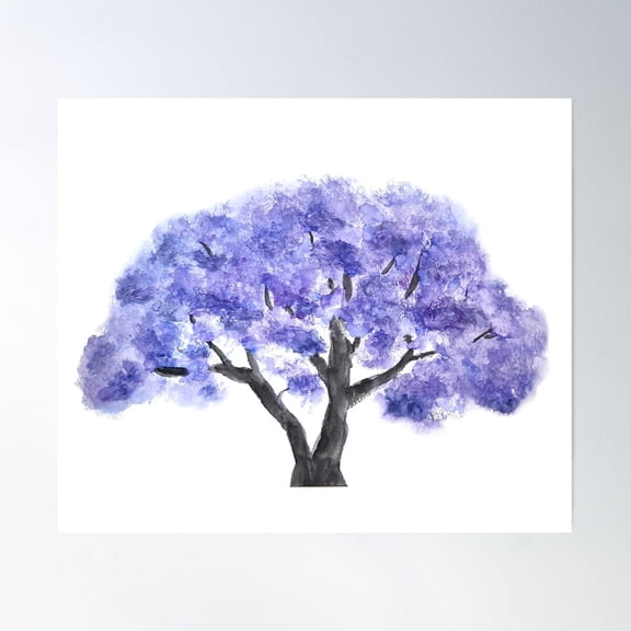 Hand Painted Indigo Blue Jacaranda Mimosifolia Flowering Tree Poster Wall Art, Modern Wall Decor For Living Room Bedroom, 24x36 UNFRAMED