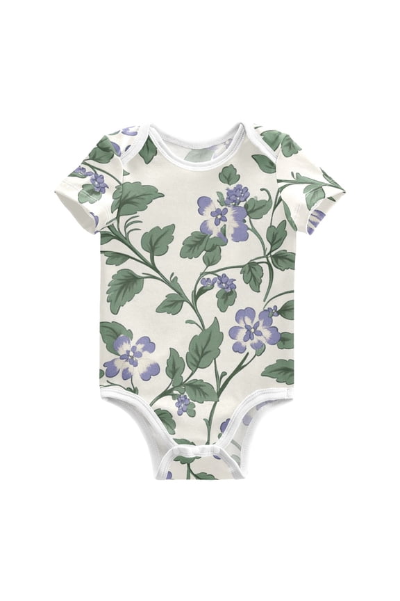Hand Painted Lavender Flowers Pure Cotton Bodysuit Short Sleeve Pajamas One-Piece Romper Unisex 3 Months