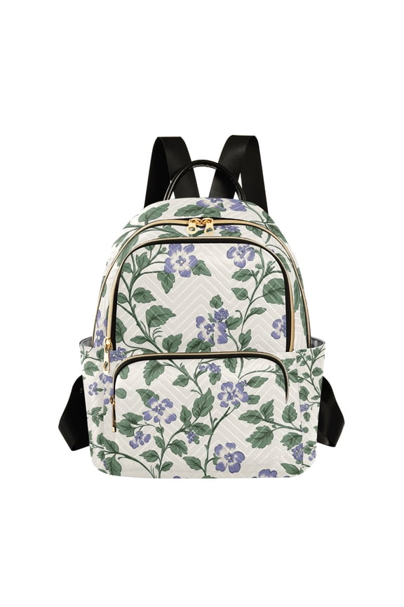 Hand Painted Lavender Flowers Quilted Backpack Fashion Daypack Commuter Bag for Women 8.5 L