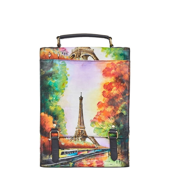 Sishka Hand-Painted Paris Eiffel Tower Leather Ladies Bags – Spacious Shoulder & Top Handle Artistic Business Fashion Bag