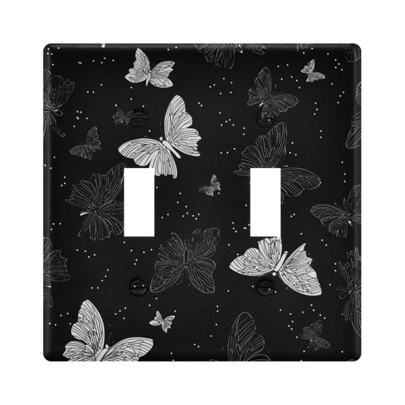 Hand Painted Line Art Butterflies Light Switch Cover Electrical Outlet Cover Replaceable Wall Plates 2-Gang