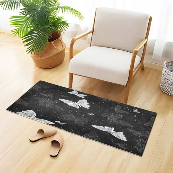 Hand Painted Line Art Butterflies Plush Carpet Non Slip Runner Rug Absorbent Bath Mat 39" x 20"