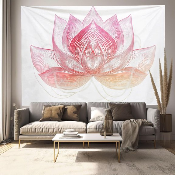 Hand-Painted Lotus Tapestry Wall Hanging Meditation Theme Decorative Wall Art, Light Pink, 40 x 30 Inches