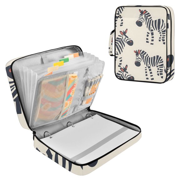 Hand Painted Lovely Zebras Accordion File Organizer Expanding File Folder 3-Ring Binder Bag 500 Sheets A4 Size