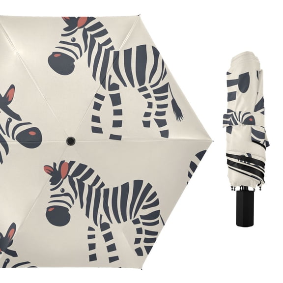 Hand Painted Lovely Zebras All Weather Umbrella Triple Folding Parasol 6 Ribs UV Protection Portable
