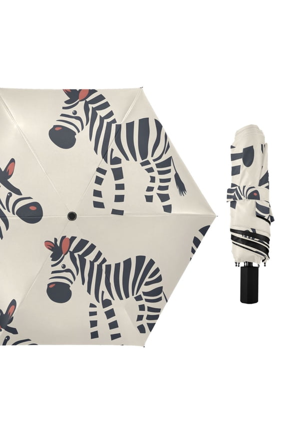 Hand Painted Lovely Zebras All Weather Umbrella Triple Folding Parasol 6 Ribs UV Protection Portable