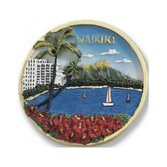 Island Heritage Polyresin Magnet, Hand-Painted Waikiki