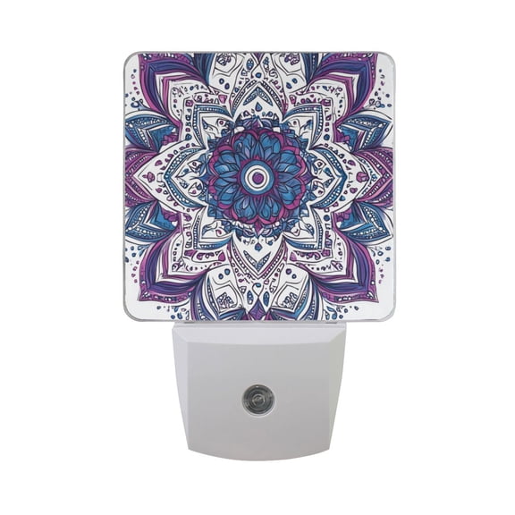 Hand Painted Mandala Flower LED Night Light with Smart Sensor Plug Into Wall Dusk to Dawn 2 packs