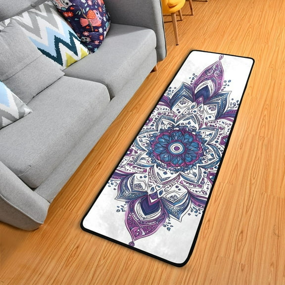 Hand Painted Mandala Flower Long Floor Mat Runner Rug Area Mat Noise Reduction Water Absorbent Non-Slip 72" x 24"