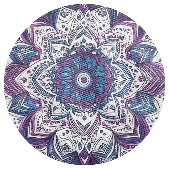 Hand Painted Mandala Flower PVC Round Grid Placemat Table Mat 1 Pc 15.4" x 15.4"