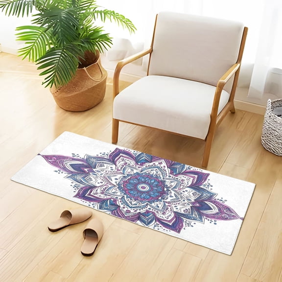 Hand Painted Mandala Flower Plush Carpet Non Slip Runner Rug Absorbent Bath Mat 39" x 20"