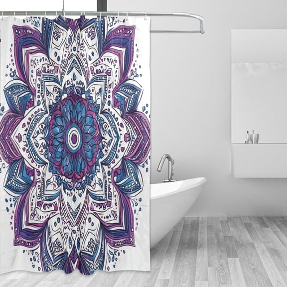 Hand Painted Mandala Flower Shower Curtains with 12 Hooks Waterproof Bathroom Decor 66" x 72"