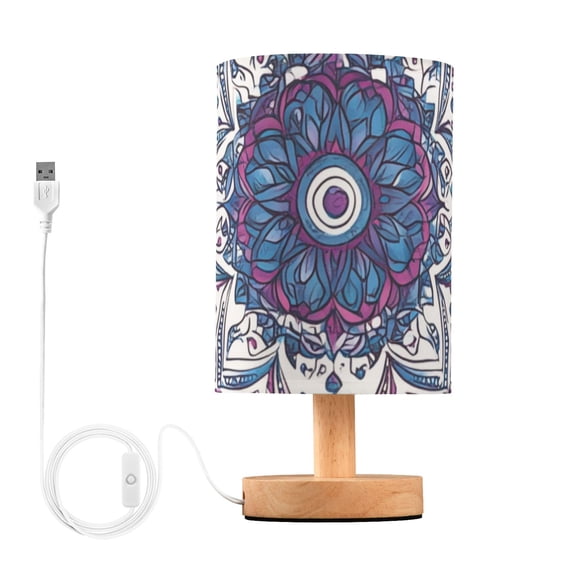Hand Painted Mandala Flower Table Lamp with USB Port LED Warm Light Lamp Night Light Home Decor