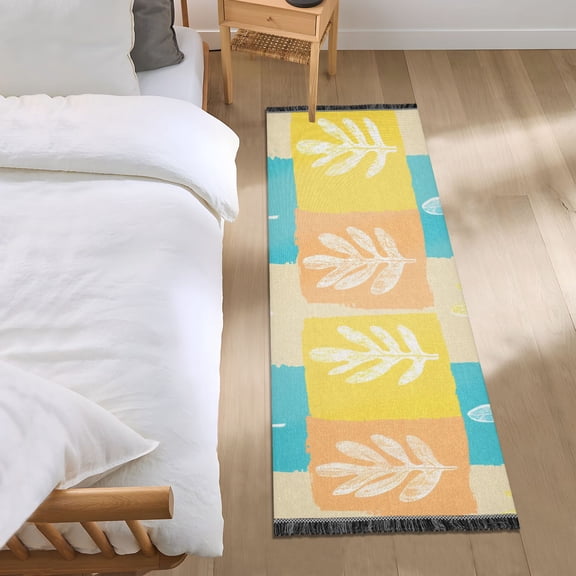 Hand Painted Maple Leaves in Square Seamless Bedroom Runner Rug 2'x 6' Non Slip Carpet Indoor Home Area Rug Living Room