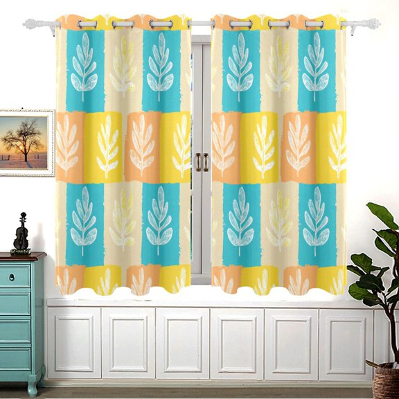 Hand Painted Maple Leaves in Square Seamless Blackout Curtains for Living Room Bedroom 55W x 54L Insulated Window Drapes 2 Panels