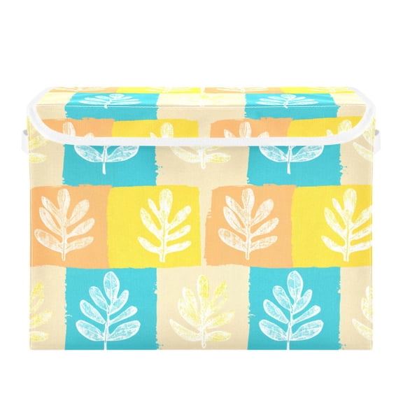 Hand Painted Maple Leaves in Square Seamless Large Storage Bins with Linen Collapsible Lid Storage Box 16.7 x 12.6 x 11.8in
