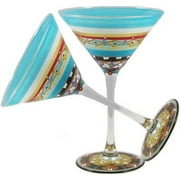 Hand Painted Martini Glasses Set Of 2 - Moroccan Mosaic Carnival Collection - Hand Painted Glassware By Artists - Unique And Decorative Martini Glasses, Kitchen Table Décor