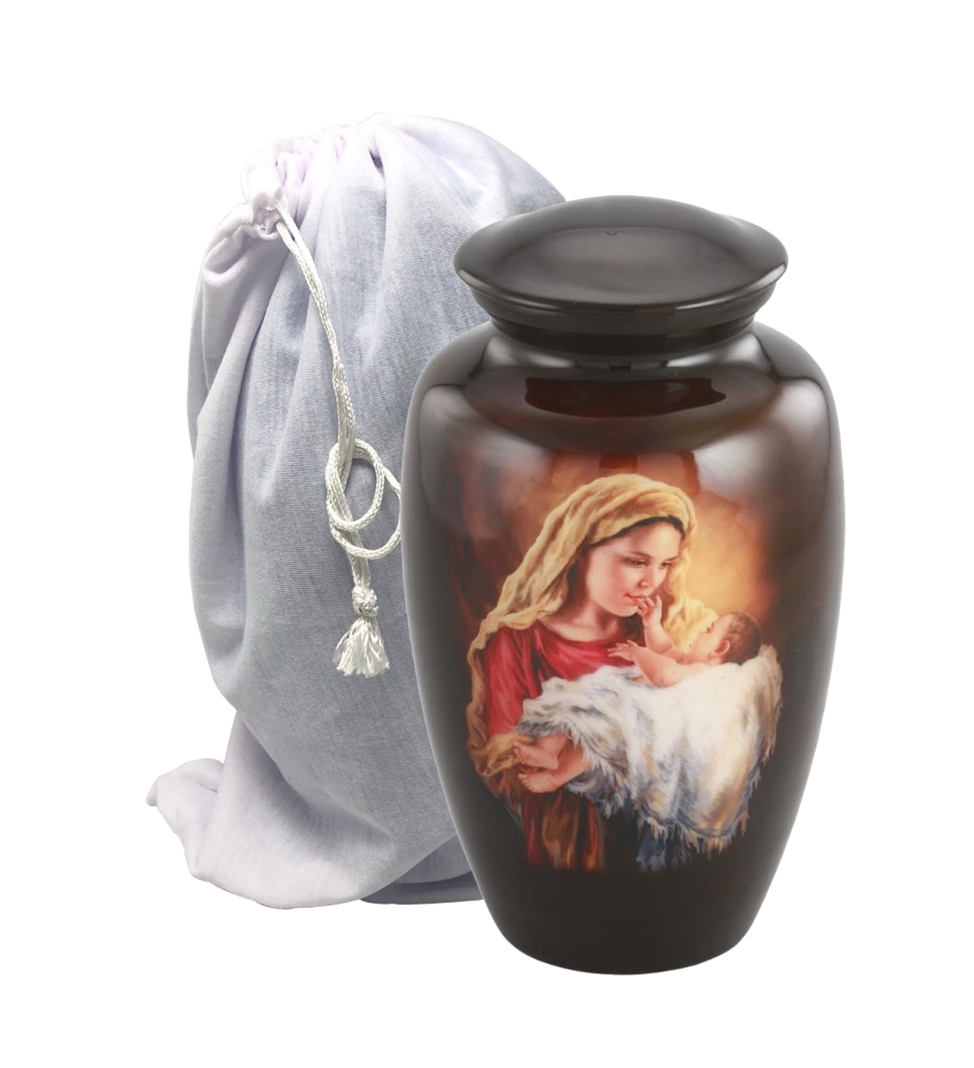 Hand Painted Metal Cremation Urn - Adult Urn - Solid Metal Funeral Urn - Handcrafted Adult Funeral Urn for Ashes - Great Urn Deal (Holy Mary)