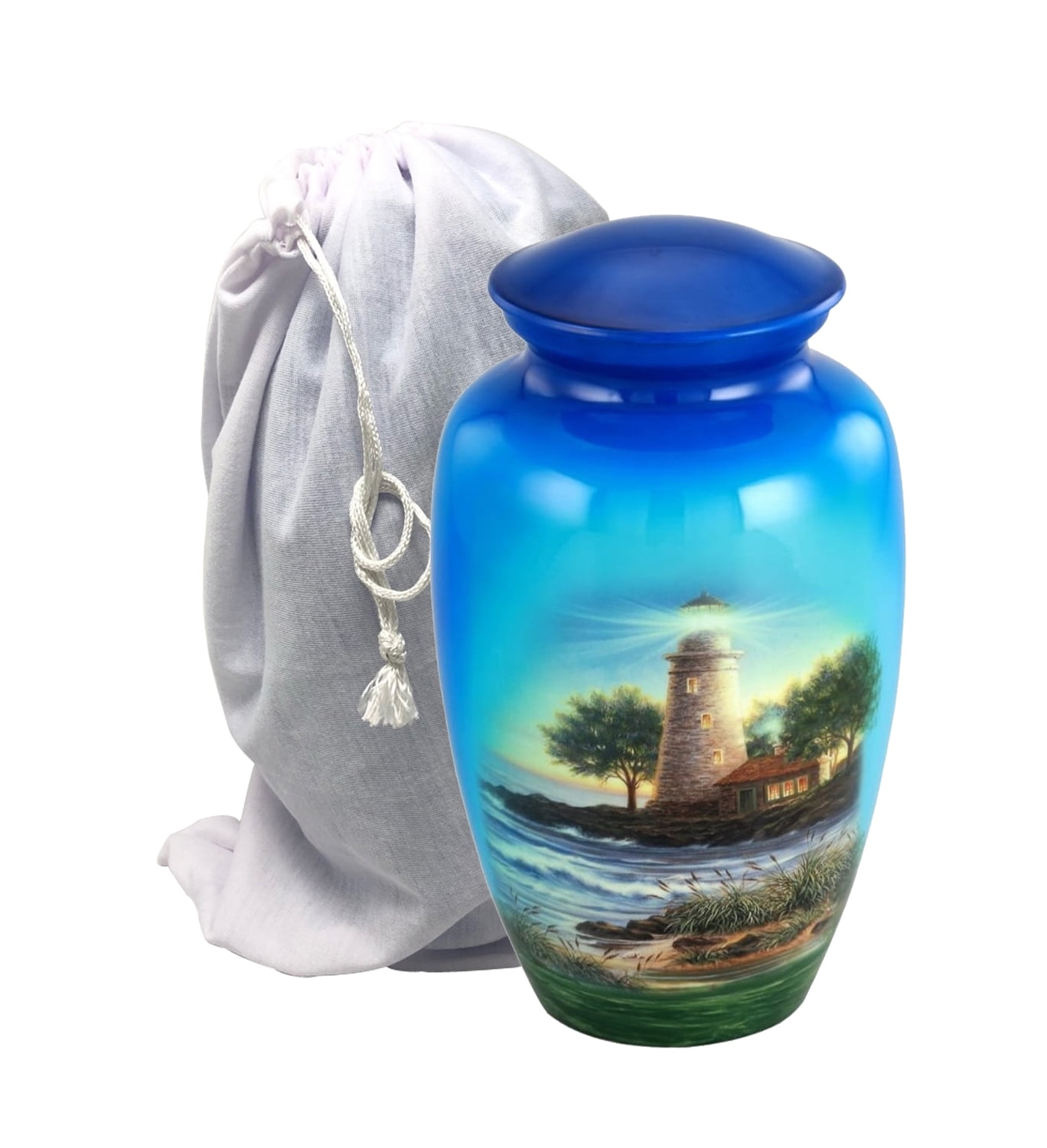 Hand Painted Metal Cremation Urn - Adult Urn - Solid Metal Funeral Urn - Handcrafted Adult Funeral Urn for Ashes - Great Urn Deal (Ocean Side)