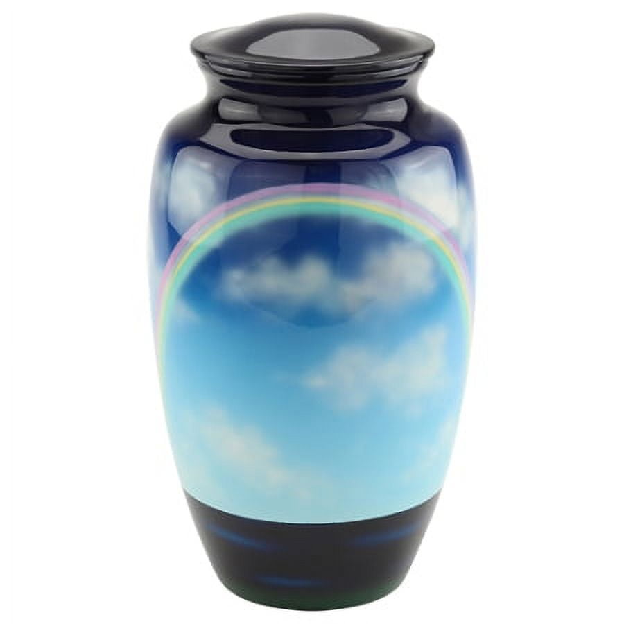 Hand Painted Metal Cremation Urn - Cremation Urn - Solid Metal Funeral Urn - Handcrafted Adult Funeral Urn for Ashes - Great Urn Deal with Free Bag (Rainbow)