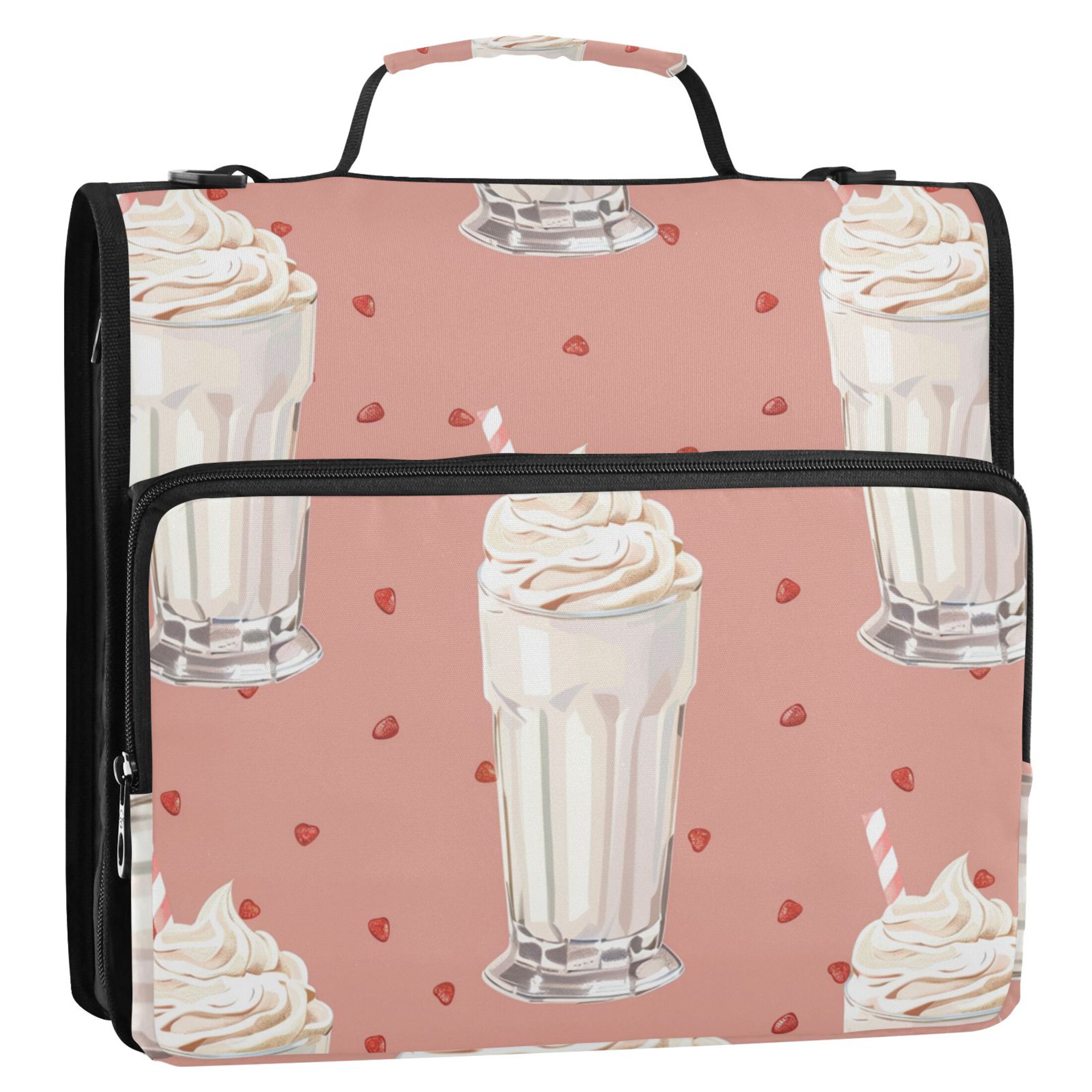 Hand Binger Hand Painted Milk Shake Binder Bag with Shoulder Strap 3 Ring Zipper ...