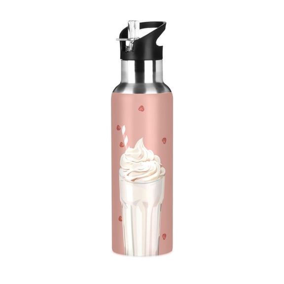 Hand Painted Milk Shake Sports Bottle with Straw Stainless Steel Water Jug Portable Thermal Cup Leak-proof 600ML