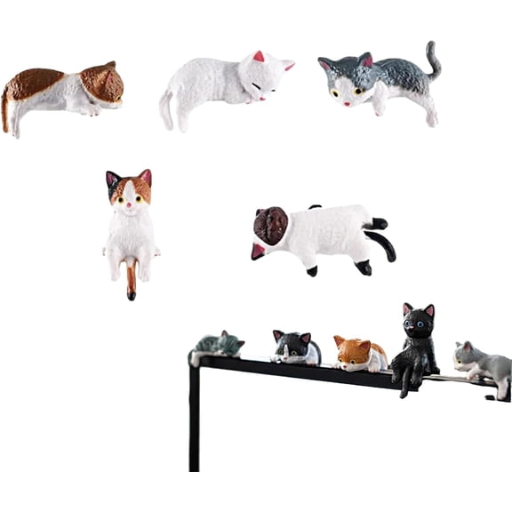 Hand-Painted Mini Cat Desk Figurines, Set of 5 Cute Resin Kitty Ornaments for Computer Monitor, Kawaii Animal Statue for Car Dashboard Decor, Birthday Gift for Women Kids Cat Lover(Style1)