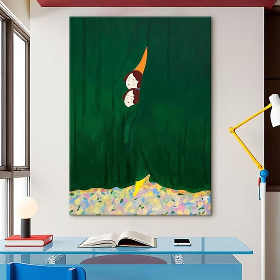 Hand-Painted Modern Abstract Oil Painting - Textured Brushstroke Wall Art with Vibrant Green, Orange, Yellow & White Colors | Contemporary Minimalist Decor for Living Room, Bedroom, Office | Unique H