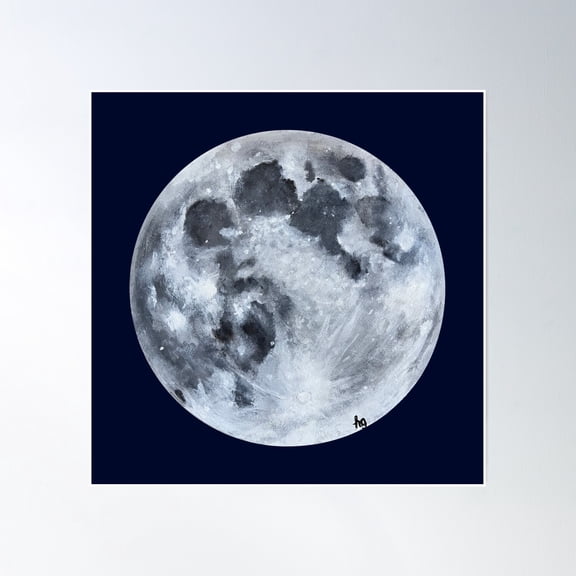 Hand Painted Moon Poster Wall Art, Modern Wall Decor, 24x24 UNFRAMED